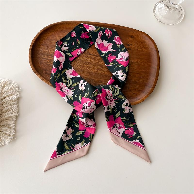 Женский длинный узкий шелковый шарф, повязка на голову, шейный галстук с принтом, роскошные брендовые аксессуары для волос, классные шарфы для девочек, лето 2021 г.