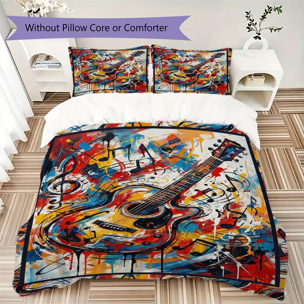 Guitar Music Pattern Bedding uilt Set uilt Cover Pillowcase Home Decoration Birthday Gift (1 * duvet cover + 2 * pillowcase without core)9