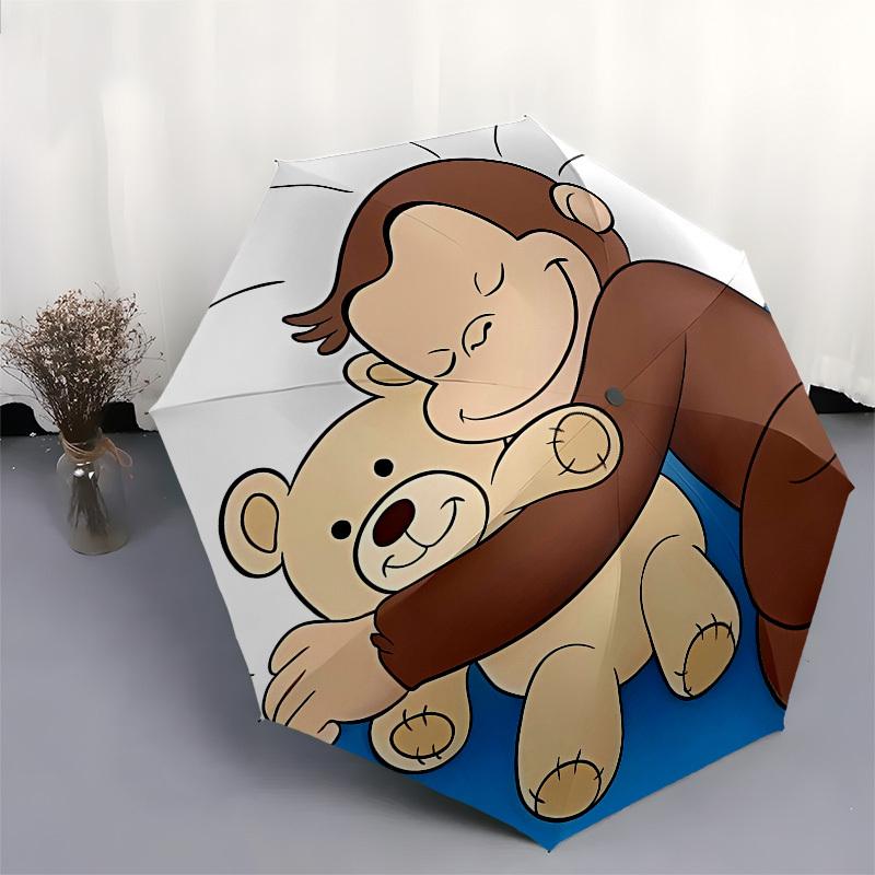 Monkey, Teddy Bear Automatic Opening and Closing, 8 rib Structure Portable Umbrella, Suitable for Men and Women in All Seasons Perfect Gift
