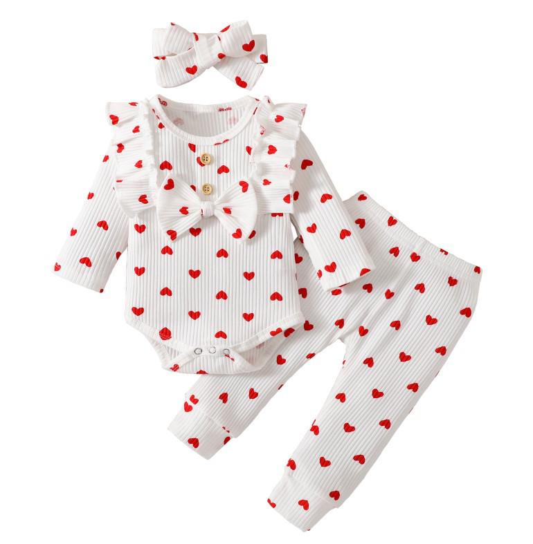 Весенне-осенний комплект для девочек Baby Girl Love, комбинезон, длинные штаны и повязка на голову принцессы
