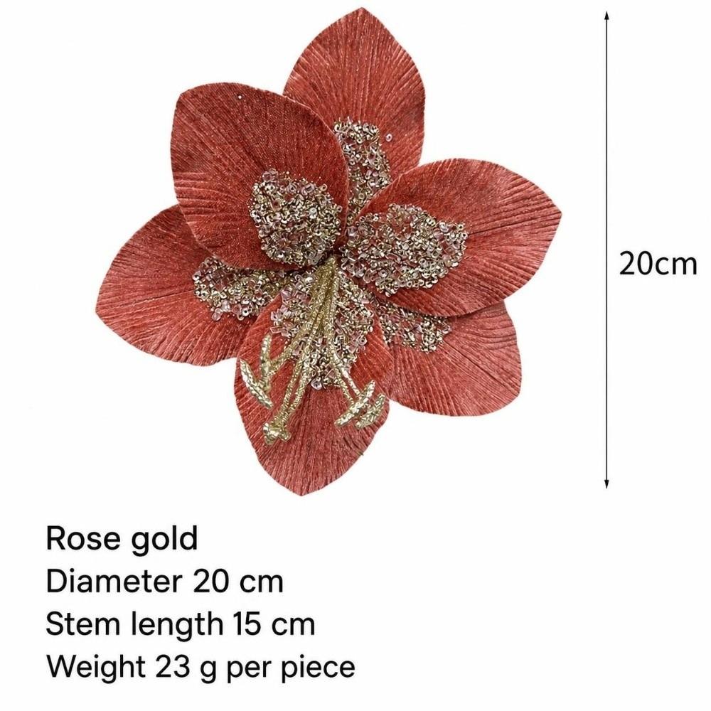 1PC Glitter Sequin Christmas Fake Flowers Flannel Magnolia Flowers Xmas New Year Decor