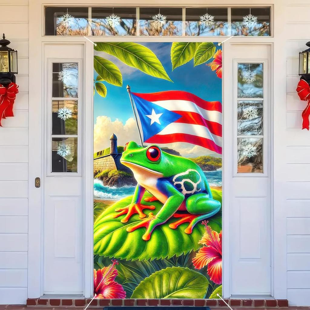 Happy Three Kings Day Epiphany Day Door Cover Banner Backdrop 71 x 35 inch Three Kings and Puerto Rican Flag Party Hanging Backdrop Photography