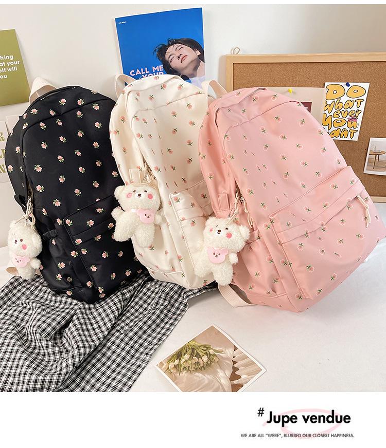 Floral Soft Girl Backpack for Students: Fresh, Schoolbag for Junior, High School, College, and Forest-Style Elementary Students