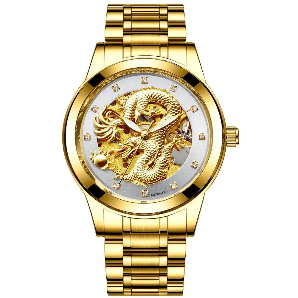 Gold Dragon Design Luxury Automatic Mechanical Watch for Men Super Brand Stainless Steel Luminous Waterproof Men's Watch