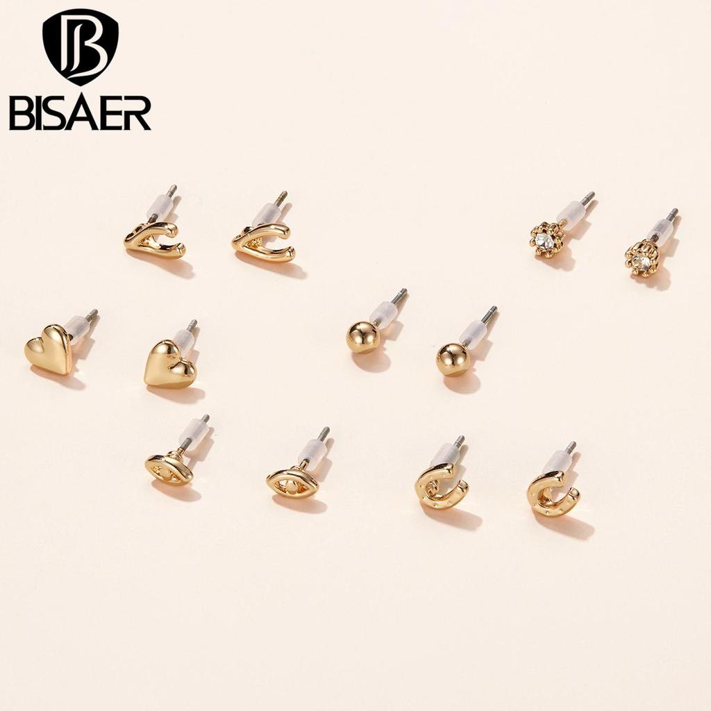 Bisaer Exquisite Love & Wishing Bone & Eyes & Beads 6 Pair of  Stud Earring Set for Ladyies Daily Jewelry