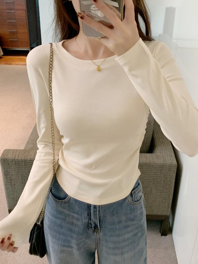 Ретро рубашка с длинным рукавом с открытыми плечами женская весенняя новая приталенная плиссированная базовая рубашка универсальный простой топ