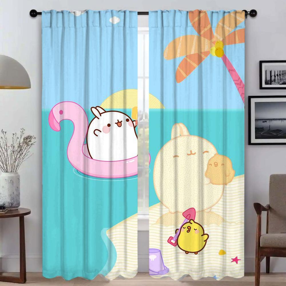 Kitchen Curtains 2 Pieces Molang Curtains for Living Room Curtain Shades Partition Halloween Decoration Tulle for Bedroom Camera