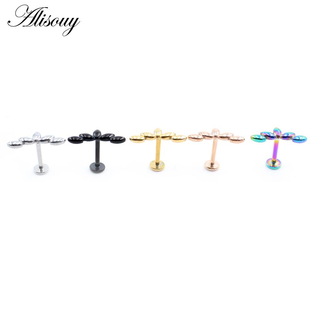 Alisouy 1PC Нержавеющая сталь Собака Следы Лист 16G Tragus Helix Bar Лабрет Губное кольцо Хрящ Ухо Серьги Пирсинг Украшения для тела