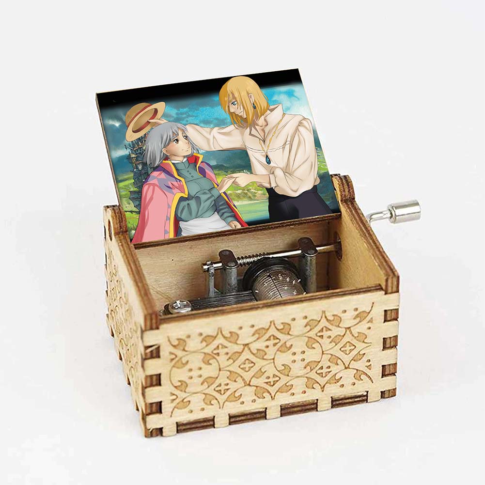Anime Howl's Moving Castle Black Wooden Music Box Merry Go Round of Life Theme Fans Friends Mechanical Birthday Lovely Gifts