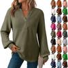Women's Fashion Long Sleeve  Knit V-Neck Solid Color Casual Top