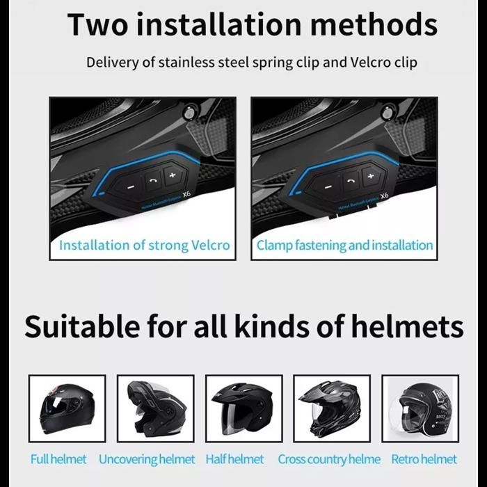 Motorcycle Intercom Bluetooth 5.0, Motorcycle Helmet Bluetooth Headset Intercom Kit - Blue Black