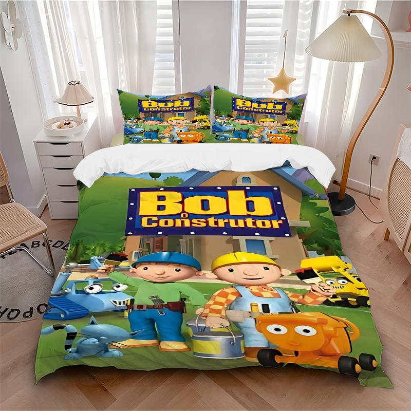 3Pcs Bob Constructor'S Adventure Bedding Set Quilt Cover Pillowcase Home Christmas Xmas Halloween Gift 1 Duvet Cover 2 Pillowcase M929319