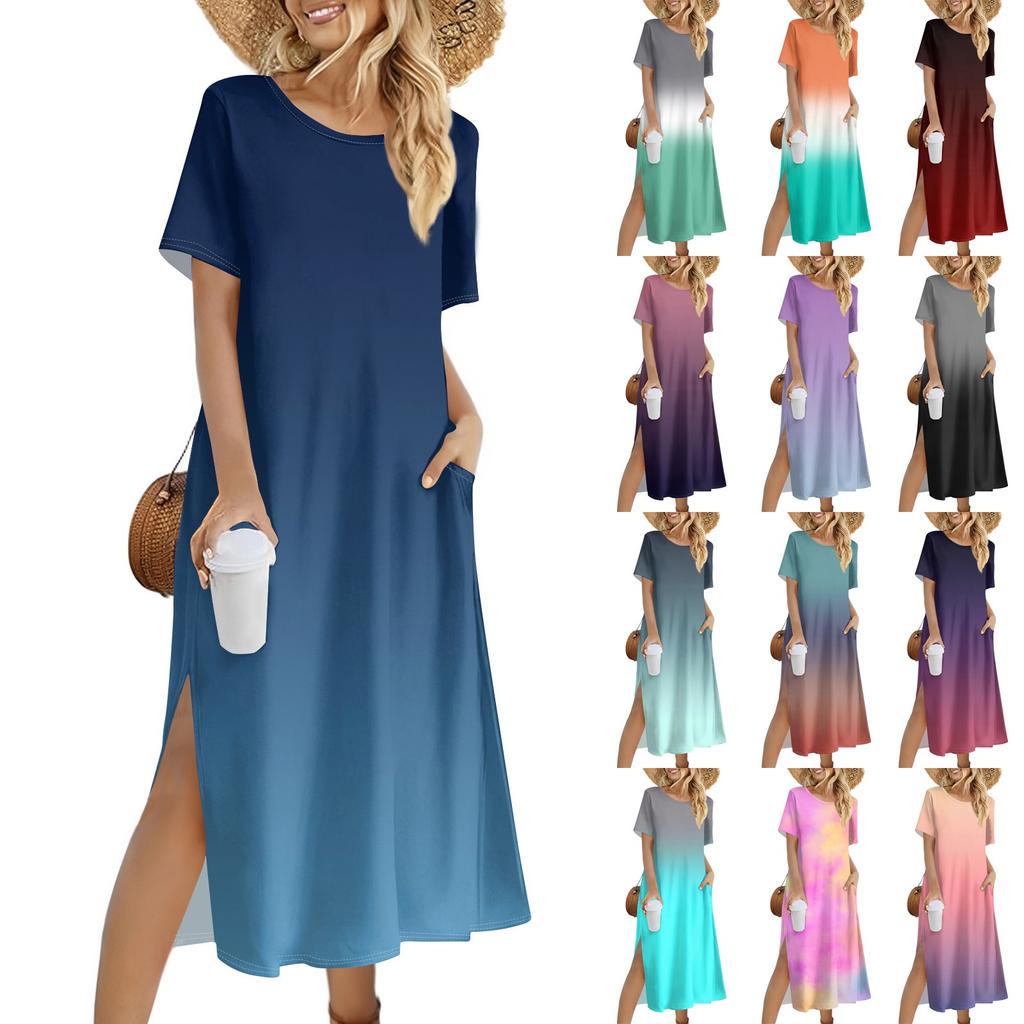 Ladies Fashion Summer Gradient Print Dress Casual Beach Dress Dress Slim Holiday Dress