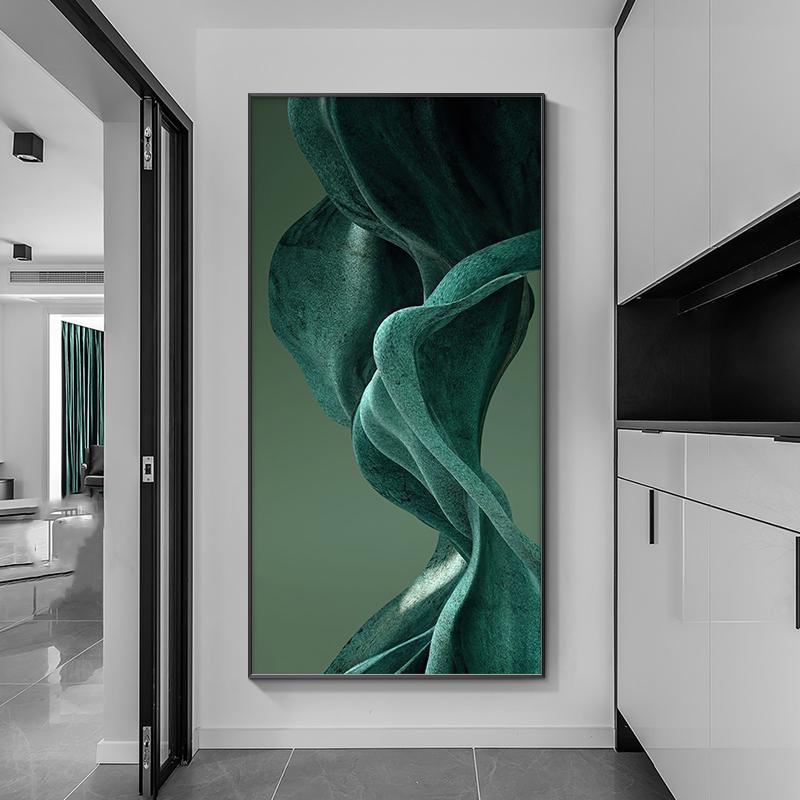Abstract Silk Streamers Canvas Painting Wall Art Green White Luxury Ribbon Posters and Prints for Porch Home Wall Decoration