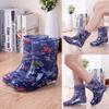 Korean Style Women's Mid-Tube Waterproof Rain Boots with Detachable Warm Velvet Lining and Non-Slip Wear-Resistant Rubber Sole.