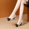 Ladies' Contrasting Color Elegant Sandals, Ankle Cushioned Plaid Comfortable Thick Heel Shoes, Casual Open Toe Shoes