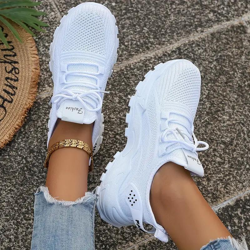 Women's Fashion Solid Color Lace Up Low Top Sports Shoes Summer Casual Outdoor Running Shoes