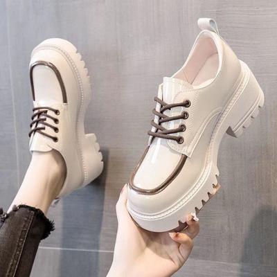 Кожаные туфли в британском стиле, женские, весенние, новые, на платформе, увеличивающие рост, на толстом каблуке, модные, подходящие друг другу, туфли, лоферы