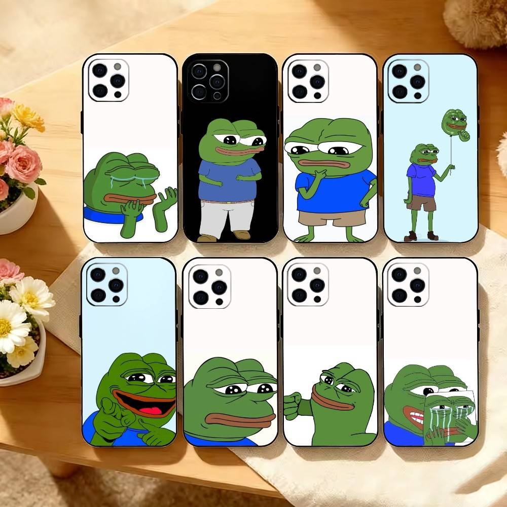 Чехол для телефона с мемом "Грустная смешная лягушка" для iPhone 17,16,15,14,13,12,11 Plus,Pro Max,XS,Мягкий силиконовый черный чехол
