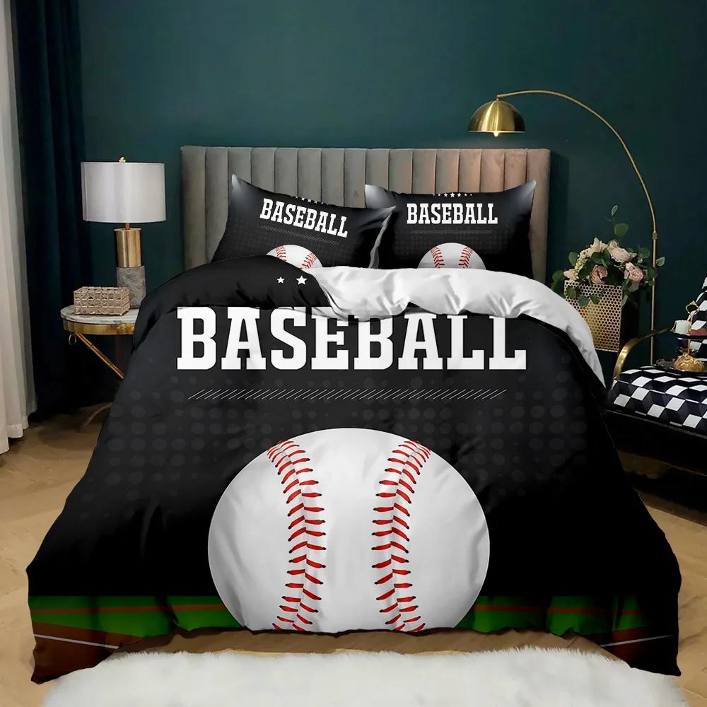 Baseball Duvet Cover Set Baseball Bat Bedding Set For Kids Teens 3D Baseball Sports Double Queen King Size Polyester Qulit Cover