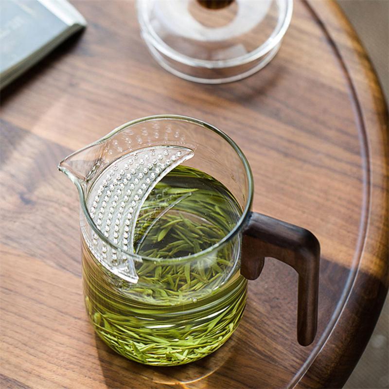 Термостойкий стеклянный чайник для зеленого чая с ароматизированным фильтром в форме полумесяца, деревянный чайник для заваривания чая Hanle, стеклянная посуда