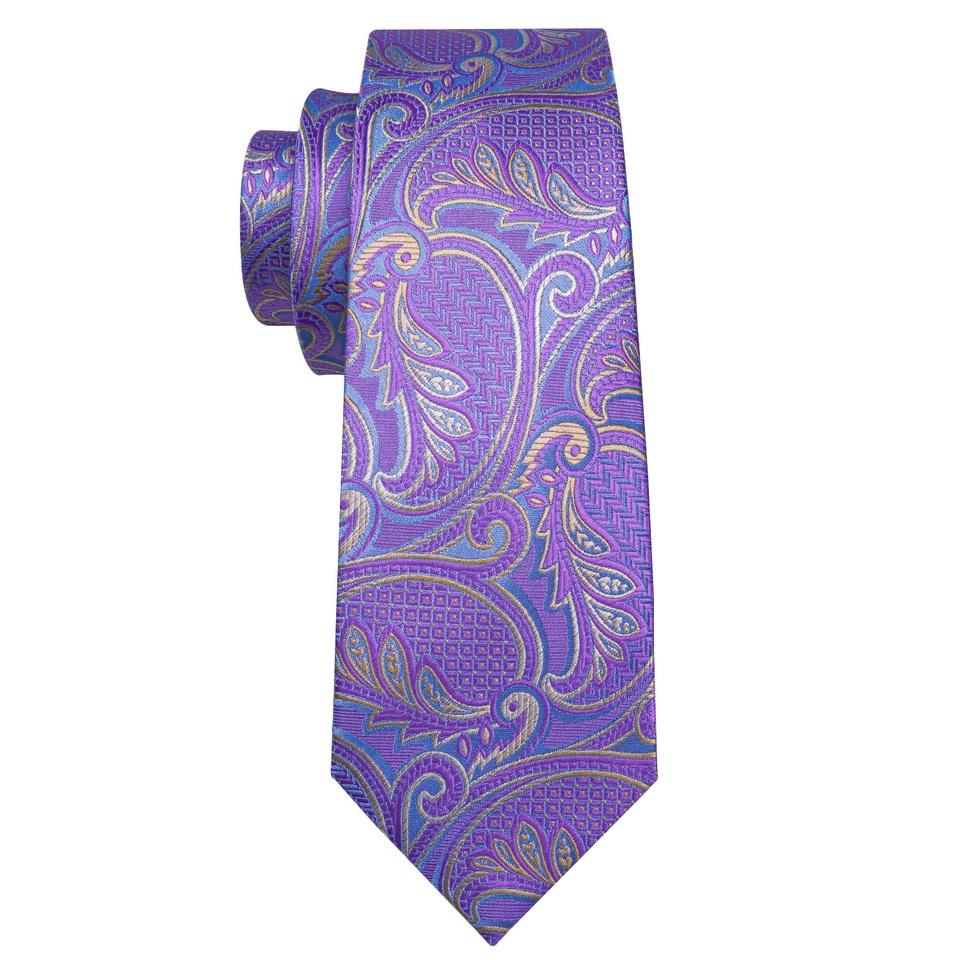 Barry.Wang Men's Elegant Purple Tie Pocket Square Cufflinks Gift Box Set