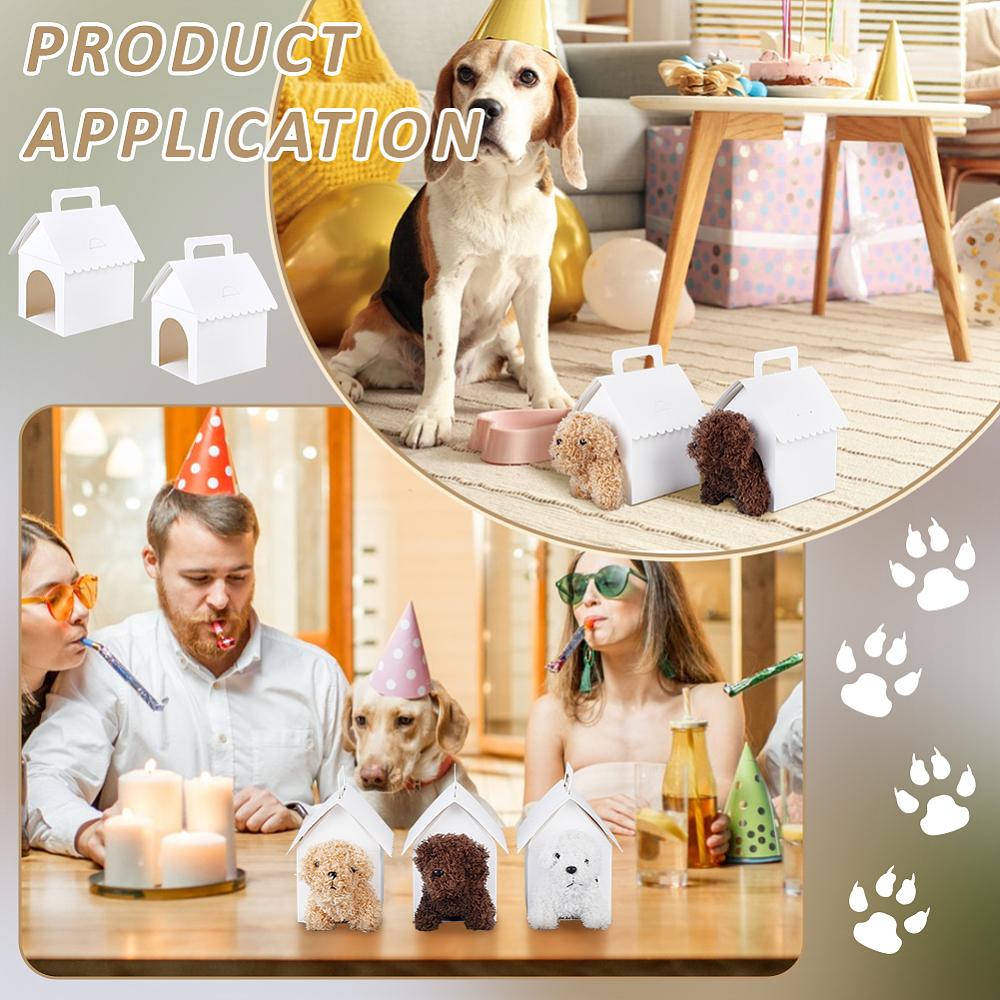 30sets Cardboard Paper Pet Gift Packing Boxes with Window and Handles House Shape White 12x10x18cm