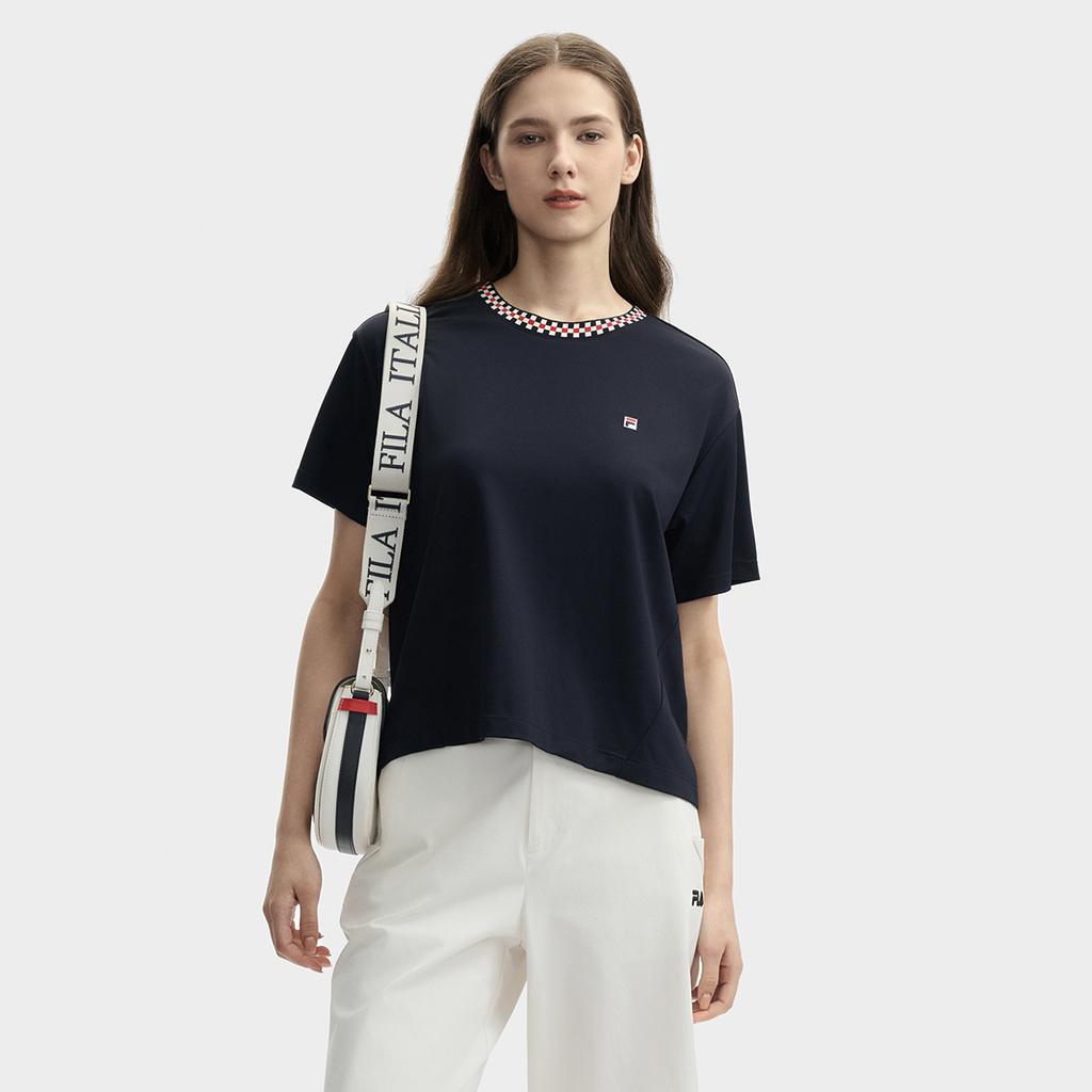 Fila Modern Heritage Dna French Chic Simple Checkered Fashion T-Shirt Women Tops Legendary-Blue F11W431106FNV