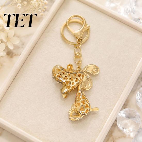 Sparkling Puppy Pendant Rhinestone Dog Keychain, Backpack Purse Bag Charm with Lobster Keychain Clasp, Golden Plated Keyring Decorative Zinc Alloy Key