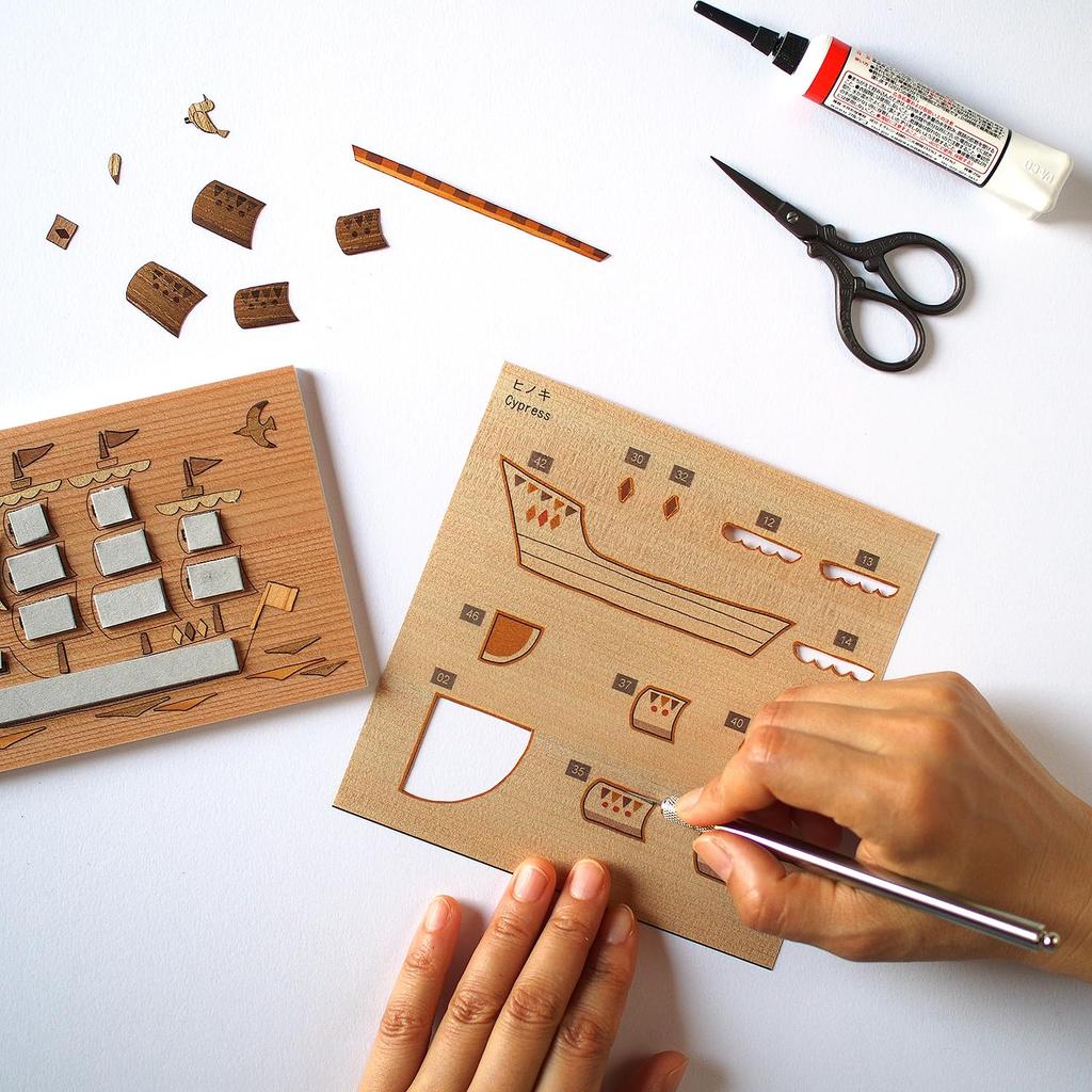 KINOWA "Парусник" Дерево-Бумага-Искусство Оригинальный Набор Ручной Работы Транспортное Средство Сделано в Японии