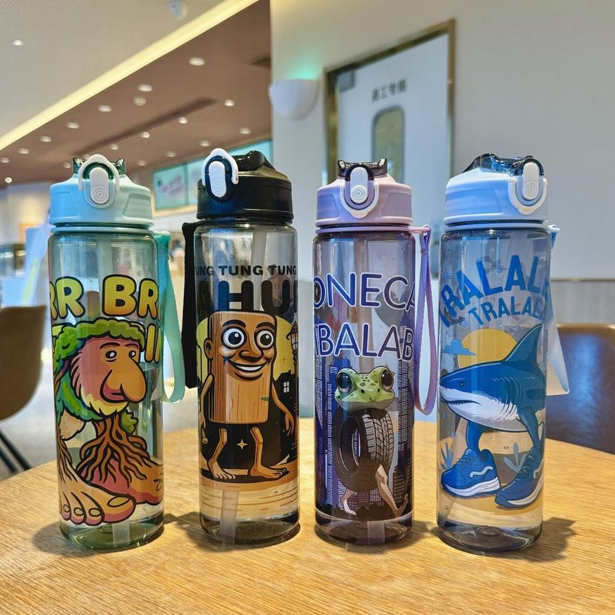 Italian Brainrot Water Bottle Tung Tung Tung Sahur Water Cup With Straw Football Sports Water Kettle Easter Valentine'S Day Gift