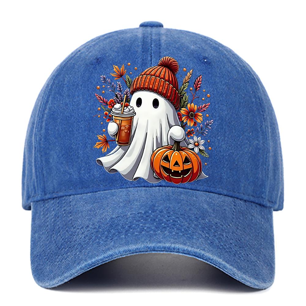 Cute Ghost Pumpkin Printed Baseball Hat for Men and Women, Adjustable Halloween Holiday Hat, Breathable and Comfortable