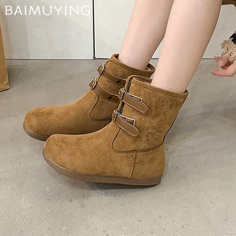 Меховые женские ботильоны замшевые туфли на плоской подошве женские 2025 тренд зимняя мода новый бренд дизайнерское платье прогулочные удобные повседневные женские ботинки