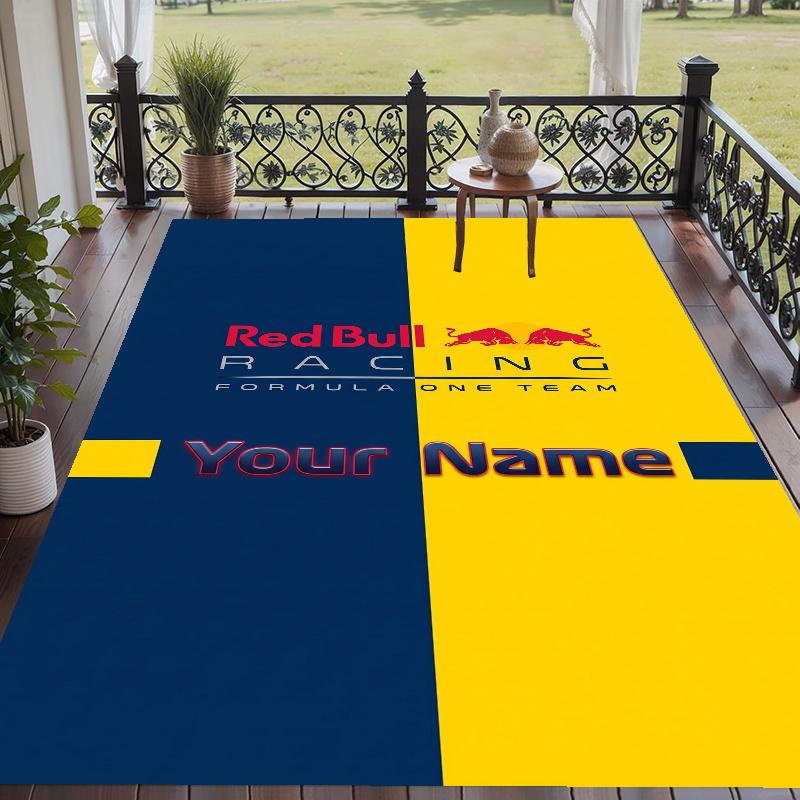 Custom Name Red Bull Racing Crystal Velvet Floor Rug Personalized Text Soft Carpet Home Decor