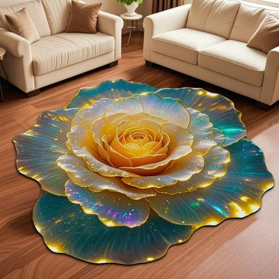 3D Flower Floor Mat Absorbent Bathroom Mat Anti-Slip Floral Pattern Area Rug for Living