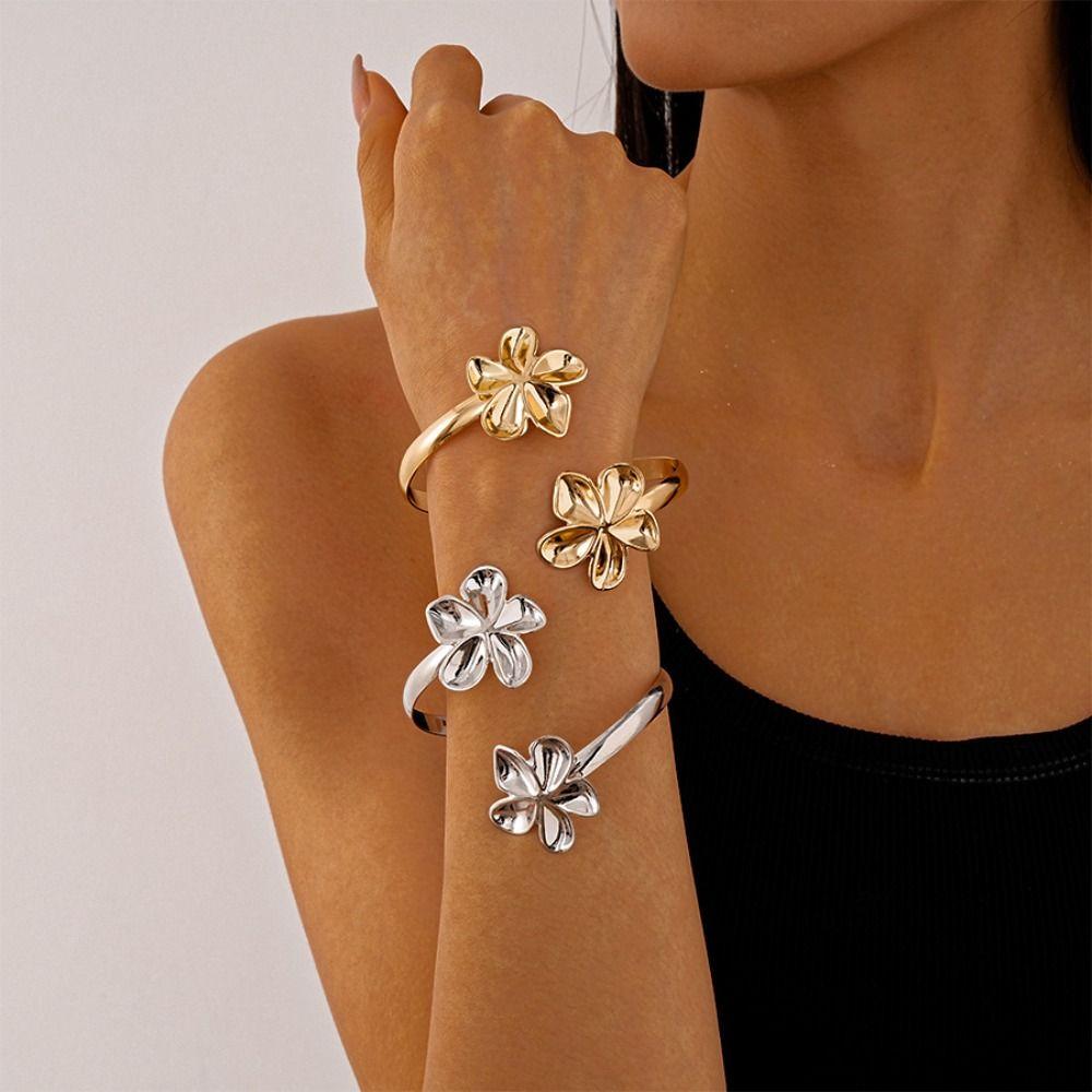 Gold Color Floral Open Cuff Armlet Enamel Glaze Craft Open Arm Ring Spiral Arm Bracelet  Jewelry