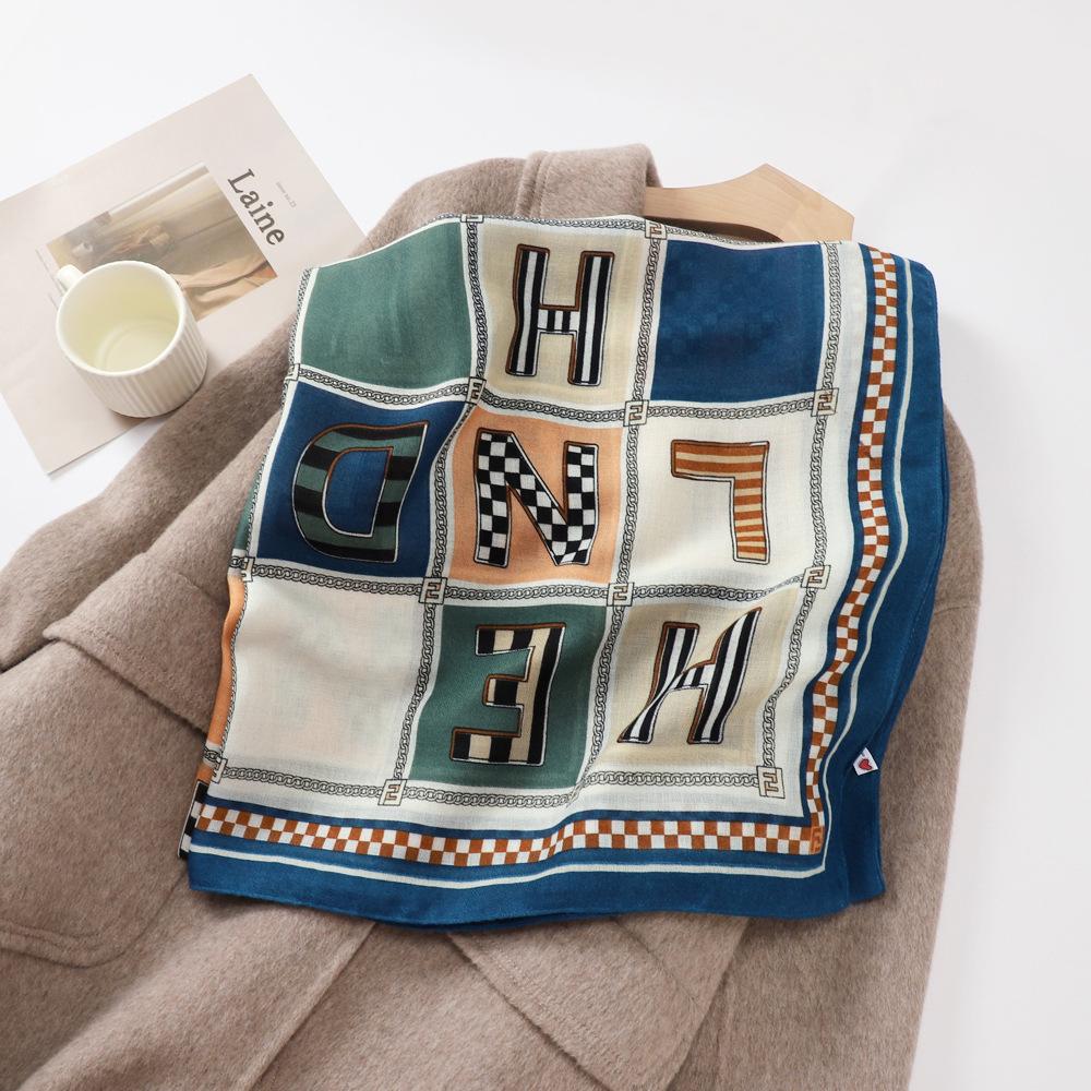 New Cotton and Linen Letters Printed Scarf Beach Sunscreen Scarf Air Conditioning Scarf Autumn and Winter Warm Ladies Silk Scarf