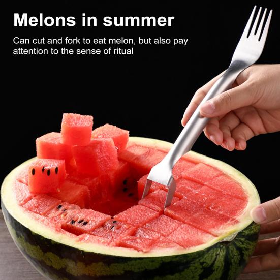 Stainless Steel Fruit Fork Cutter 2-In-1 Watermelon Slicer Tool with Dual Head Fork Lightweight Windmill Cutter for Home Party Camping Kitchen Gadget
