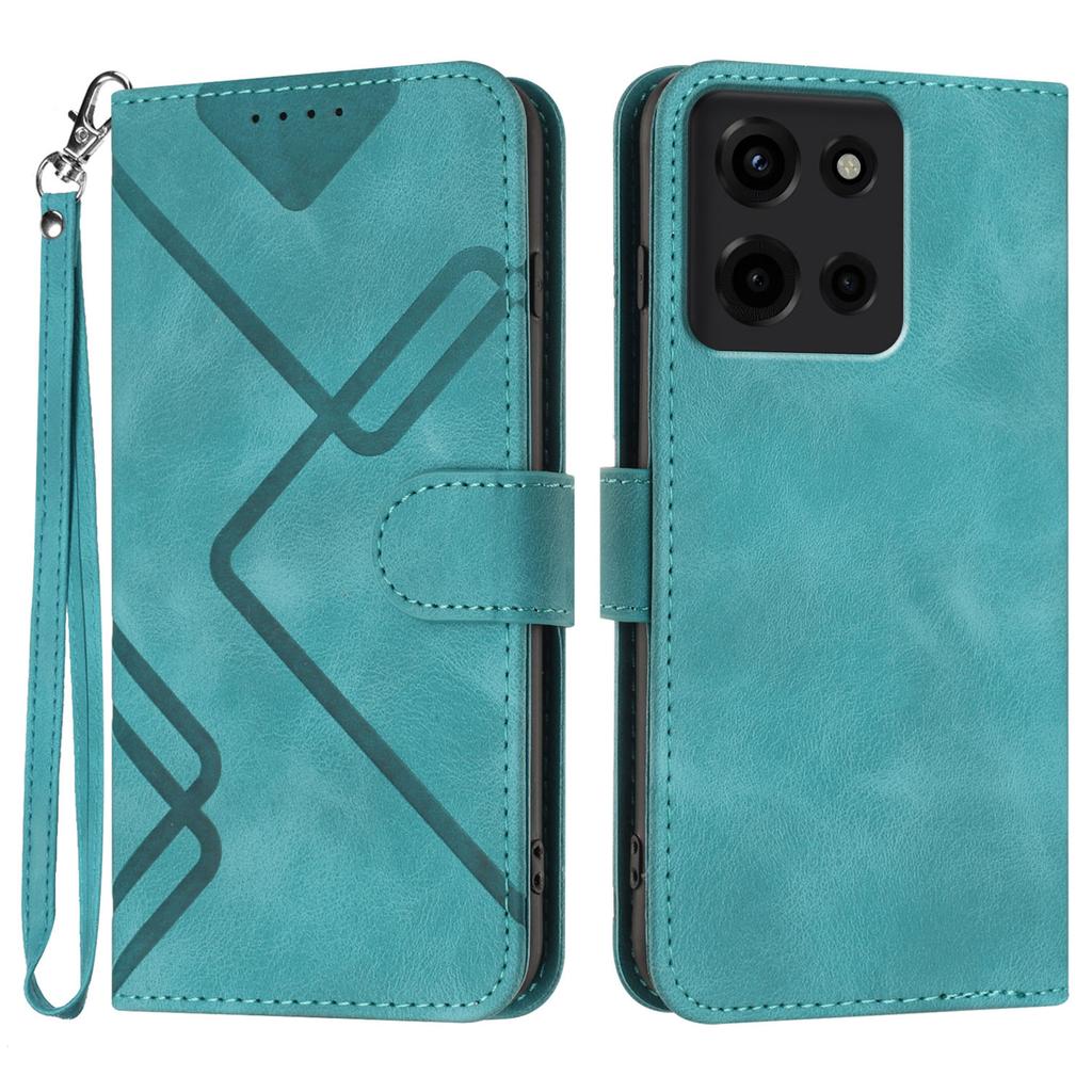Для Motorola Мото G 5G (2025) Чехол-кошелек Line Imprinted PU Leather Phone Cover с ремешком