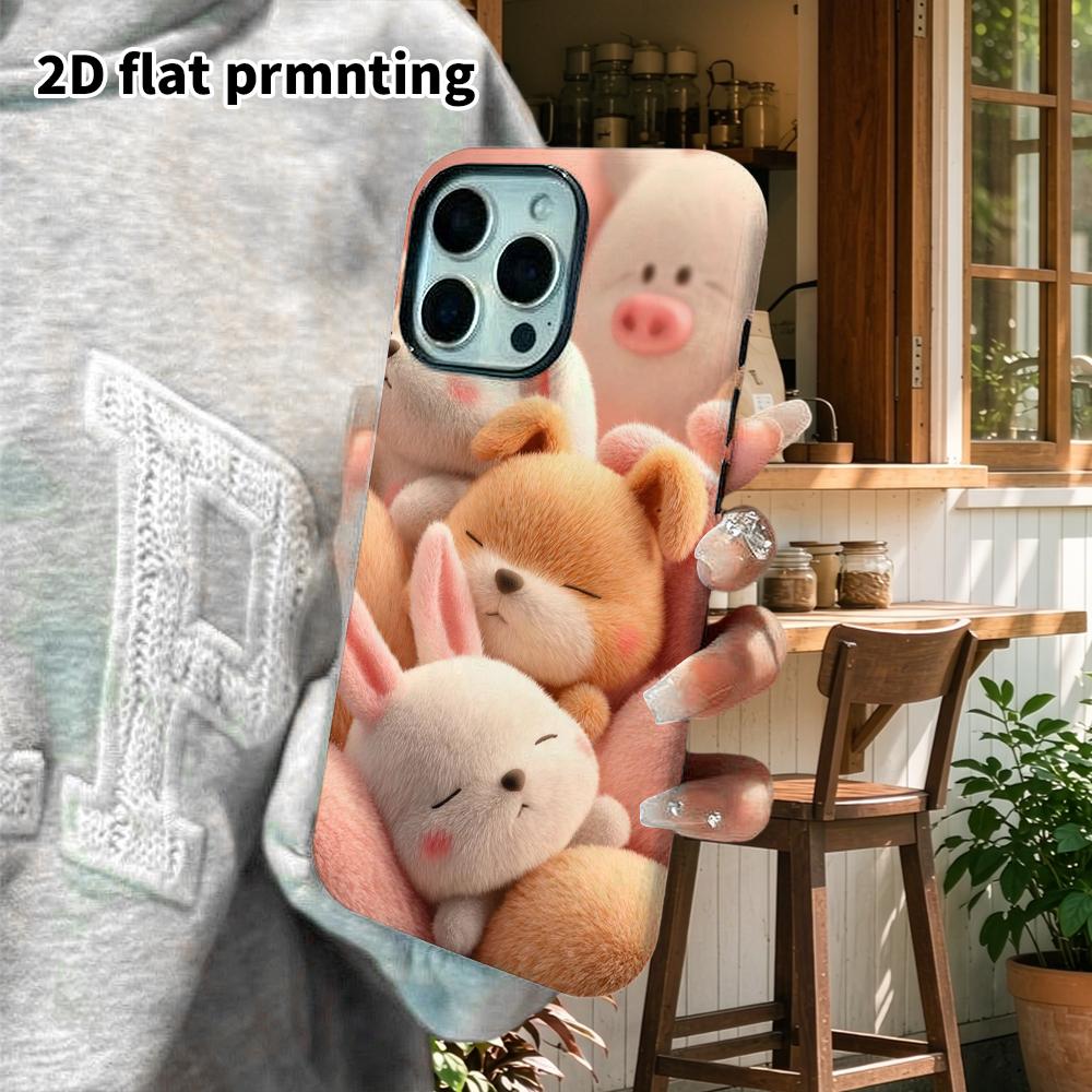 Phone Case: 2D flat design suitable for iPhone 18 17 16 15 14 13 Pro film protective case, couple style, huddling asleep, Christmas and Halloween gift