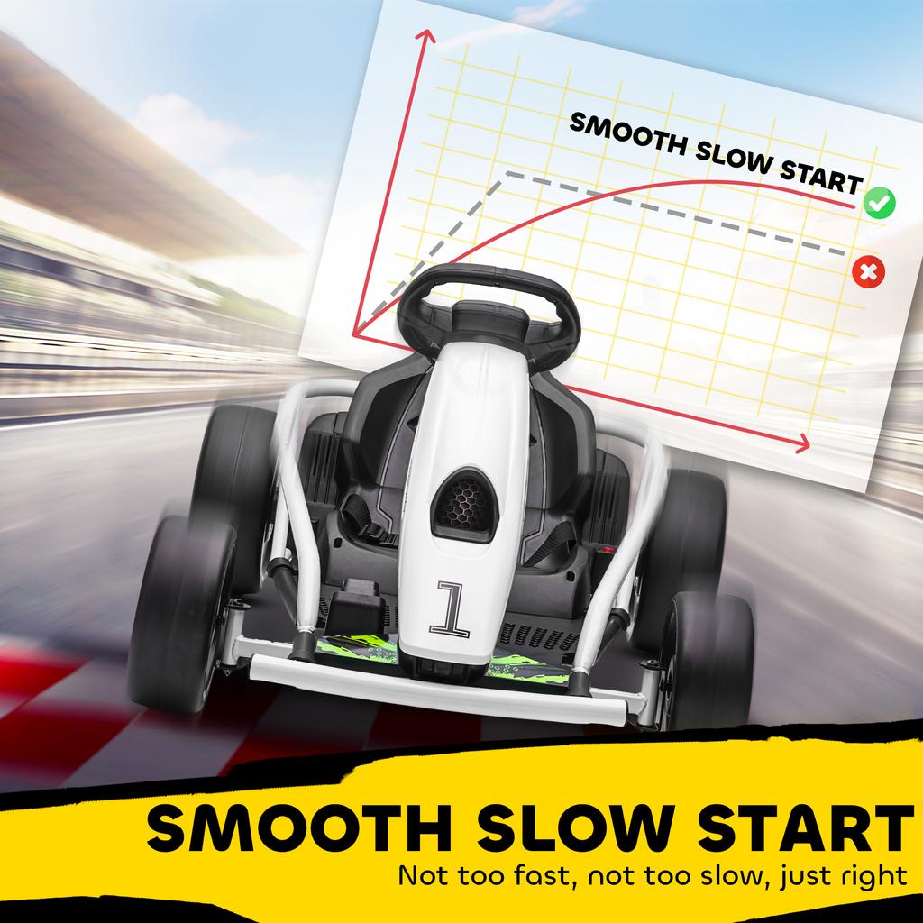 24V Electric Go Kart for Kids, Drift Ride-On Racing Go Kart with 2 Speeds, for Boys Girls Aged 8-12 Years Old, White