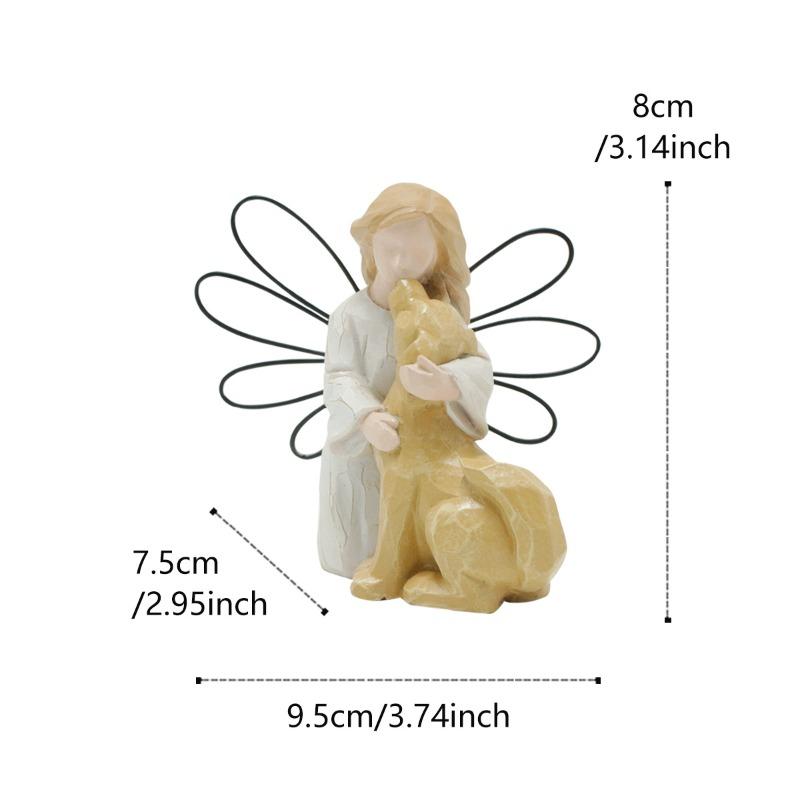 Resin Imitation Wood Carving Angel and Dog Ornaments Home Creative Warm Romantic Festival Commemorative Desktop Ornaments
