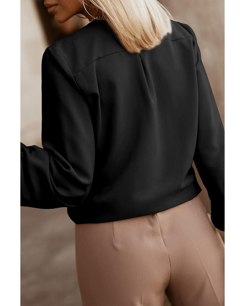 Azura Exchange Черная рубашка с круглым вырезом и присборенными эластичными манжетами