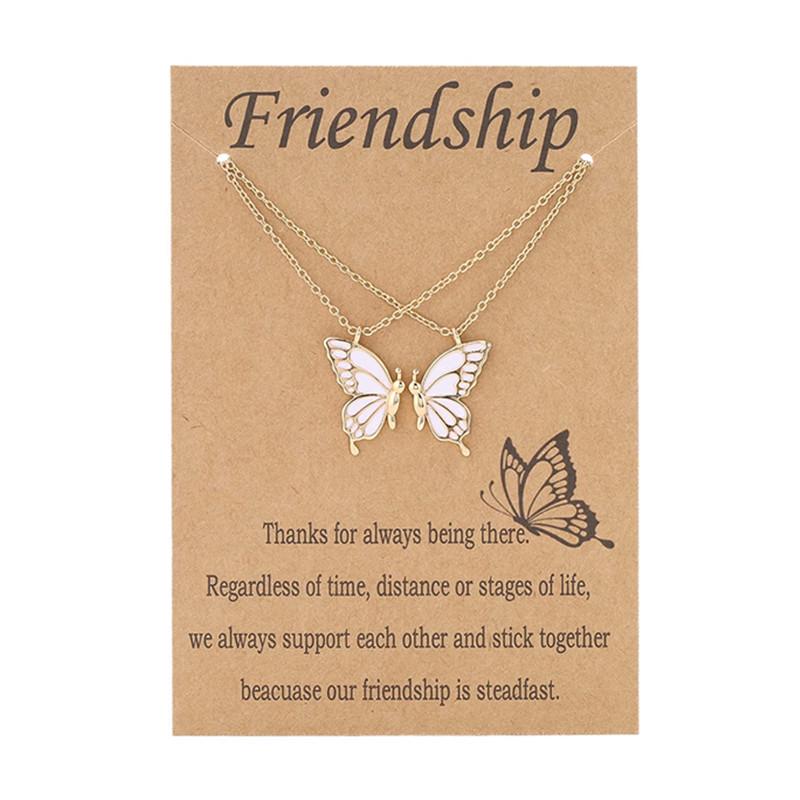 Colorful Butterfly Friendship Necklace Set for Women - Elegant Two-Piece Design