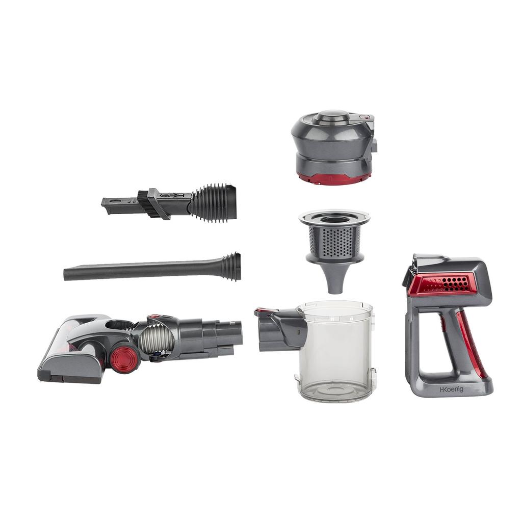 H.Koenig UP600, 2 In 1 Cordless Stick Vacuum Cleaner, HEPA Filter, Bagless, 2 Speeds, Quiet, 40 Min Autonomy, Professional Cleaning, Red