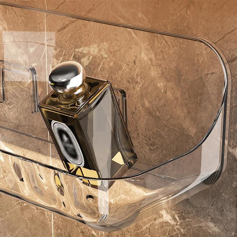 Акриловый прозрачный стеллаж для хранения, настенный дырокол для ванной комнаты, бесплатный лоток для хранения косметики, органайзер для макияжа, ванная комната, кухонная полка