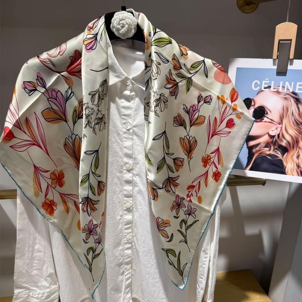 Navy Blue Red Women Pure Silk Scarves Hijabs Elegant Cherry Design 100% Mulberry Silk Square Neck Scarf Shawl 86*86cm