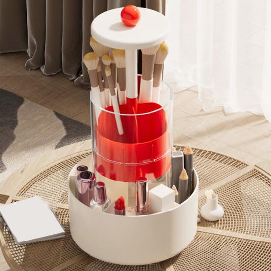 Makeup Brush Holder Dustproof 360-Degree Rotatable Press Type Multi-grid Makeup Brush Organizer Storage Tube