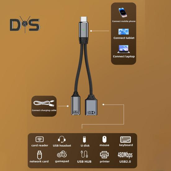 Кабель-адаптер USB-C OTG для зарядки и передачи данных 2 в 1, 100 Вт PD Type C в USB 2.0, быстрая зарядка и передача данных со скоростью 5 Гбит/с, нейлоновая оплетка, защита от перенапряжения