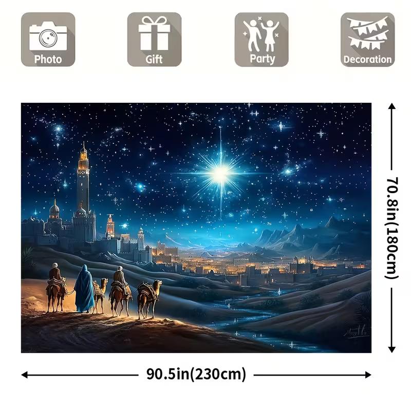 2D Three Kings Camel Journey Backdrop Cloth Starry Night Bethlehem Decor